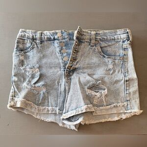 Altar'd State Light Blue Distressed Button-Fly Denim Shorts